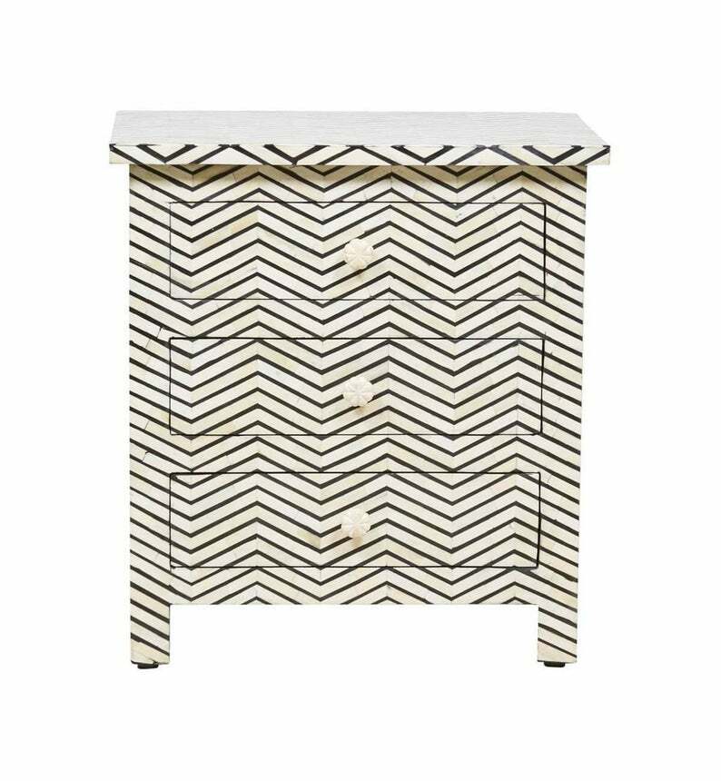 Personalized Bone Inlay Bedside Cabinet – Elegant Home Decor Furniture  -image