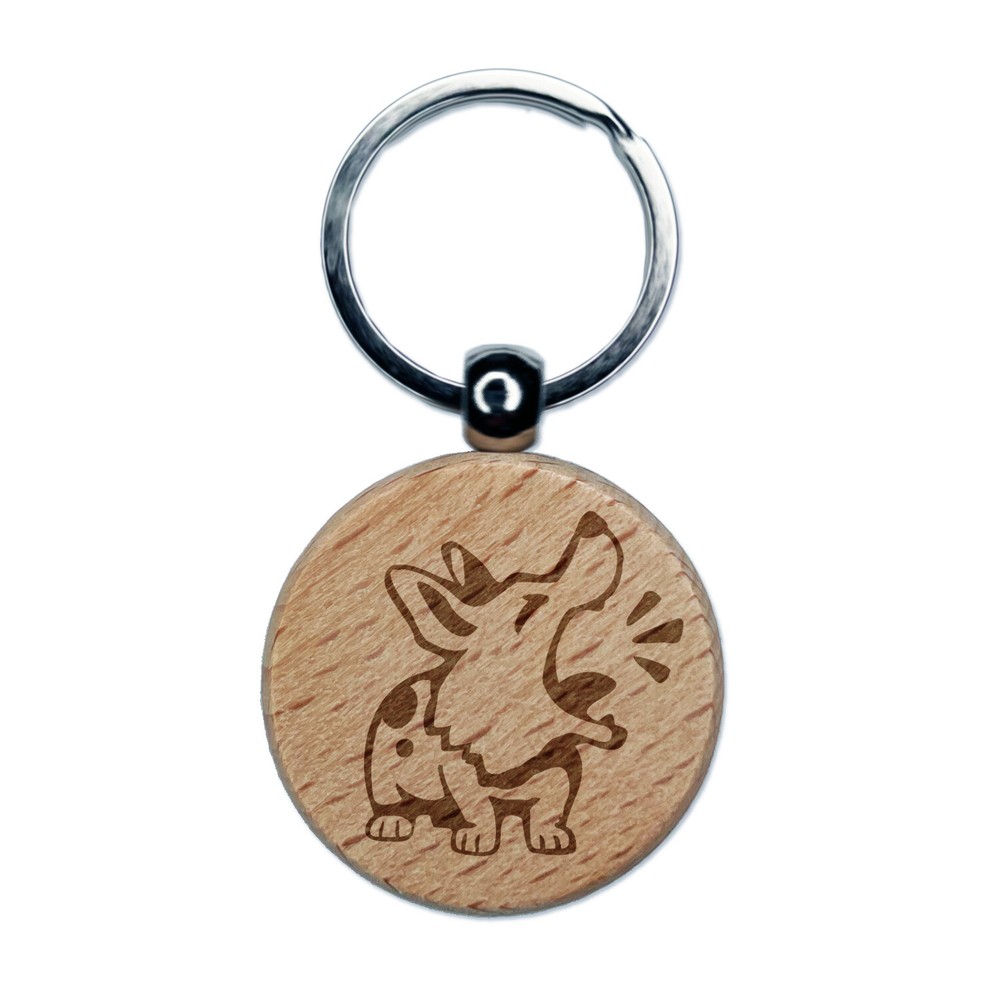 Corgi Dog Engraved Wooden Round Keychain Charm with Barking Design