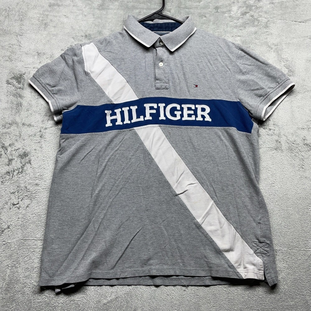 Tommy Hilfiger Men's Grey Blue Classic Logo Polo Shirt for Golf