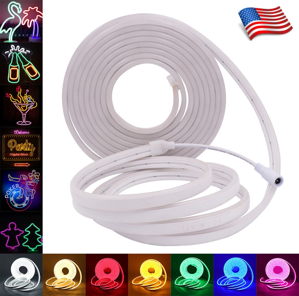 12V LED Neon Rope Light Strip 1M-5M Flexible Indoor Outdoor Lighting Waterproof