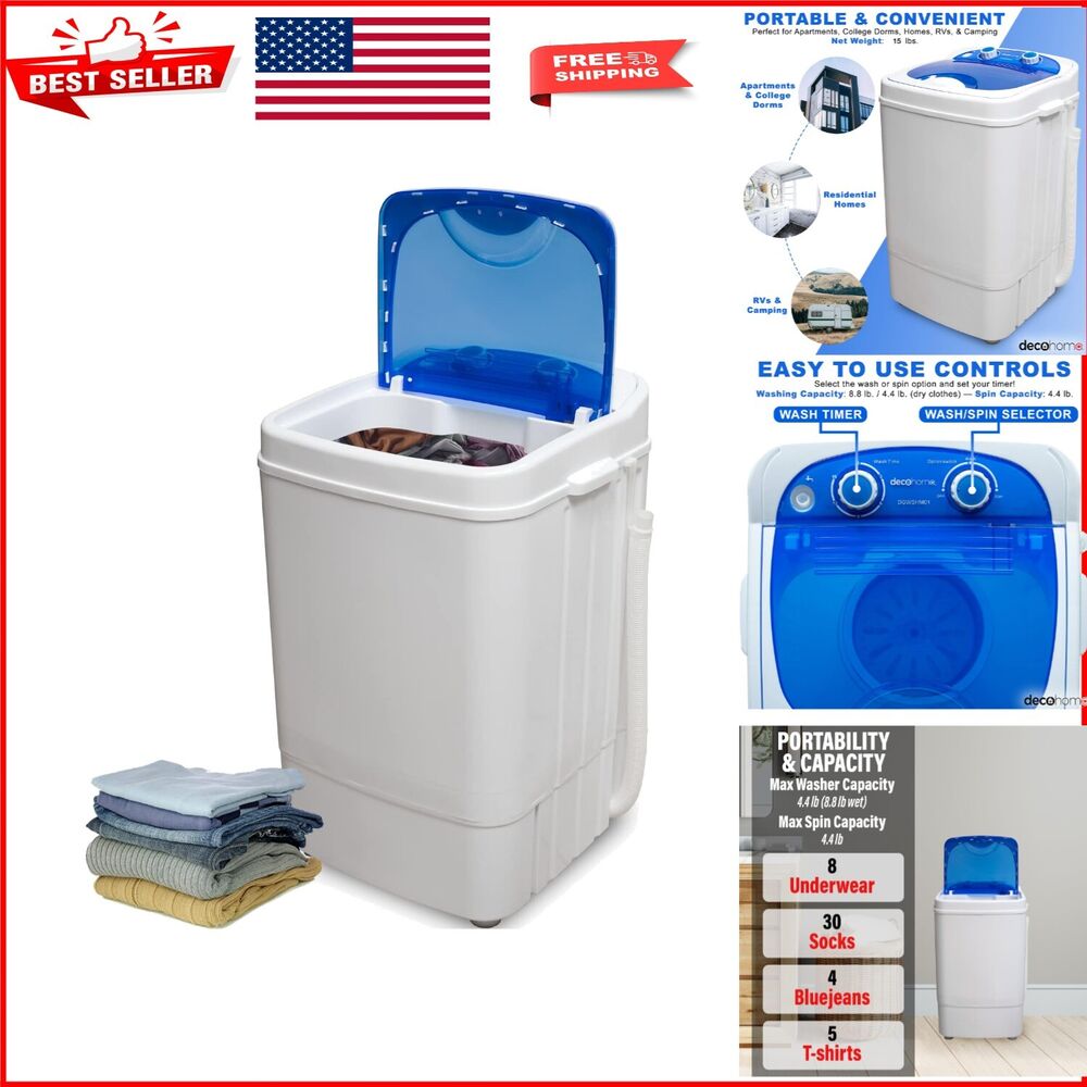 Compact 8.8 lb Portable Washing Machine for Dorms & Apartments - 250W Power