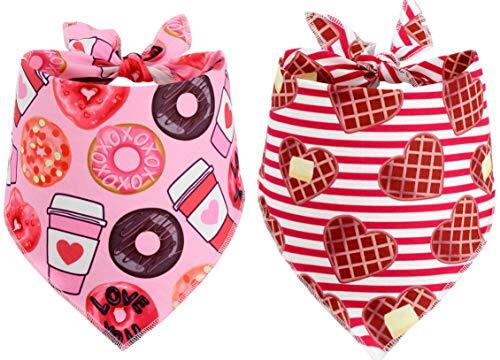 Valentines Day Dog Bandana 2 Pack for Medium & Large Dogs - Cozy Triangle Pet Scarf