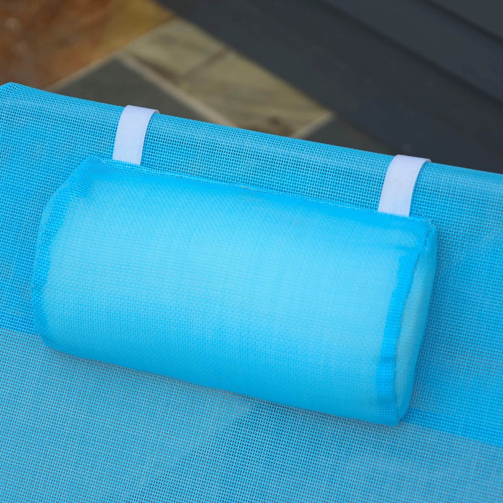 Adjustable Folding Chaise Lounge with Reclining Back, Pillow, and Durable Steel Frame