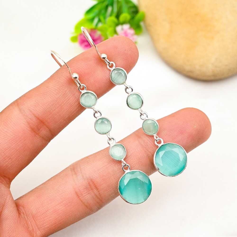 Green Chalcedony Earrings Handmade in 925 Sterling Silver