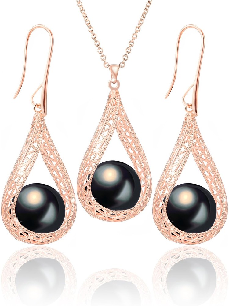 14MM Big Pearl Necklace and Earring Sets for Women Glod Plated Jewelry Set