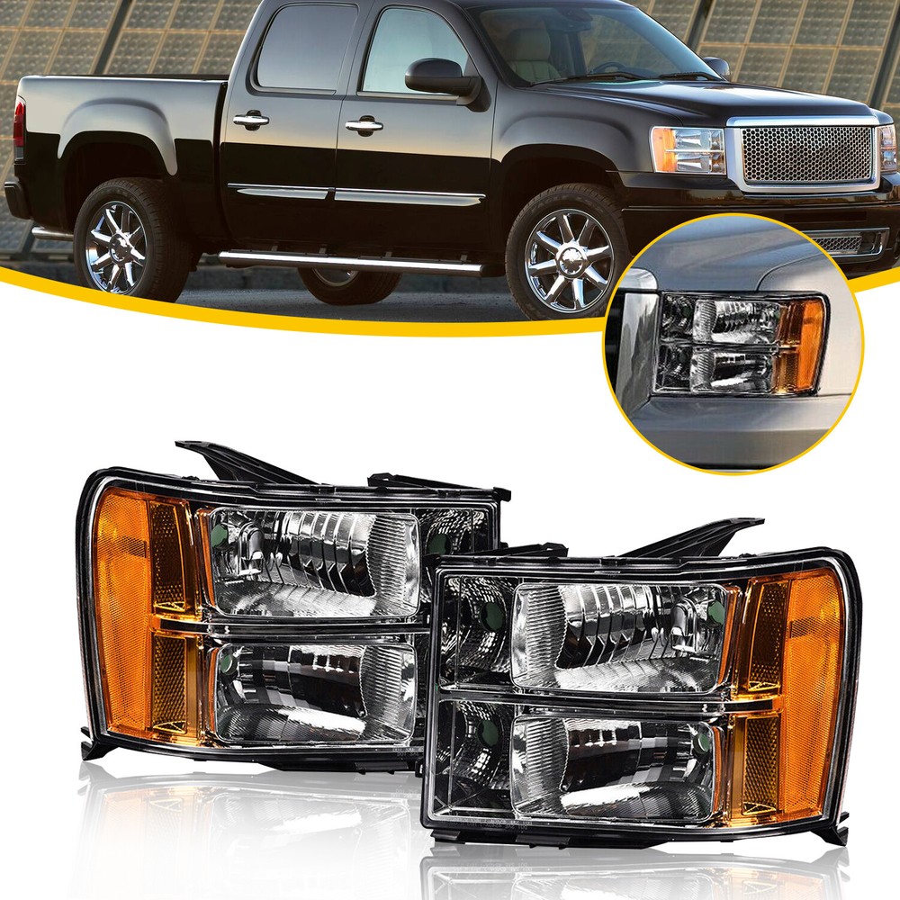 Headlights Clear Lamps Fits 2007 - 2013 GMC Sierra 1500 2500HD 3500HD Left+Right