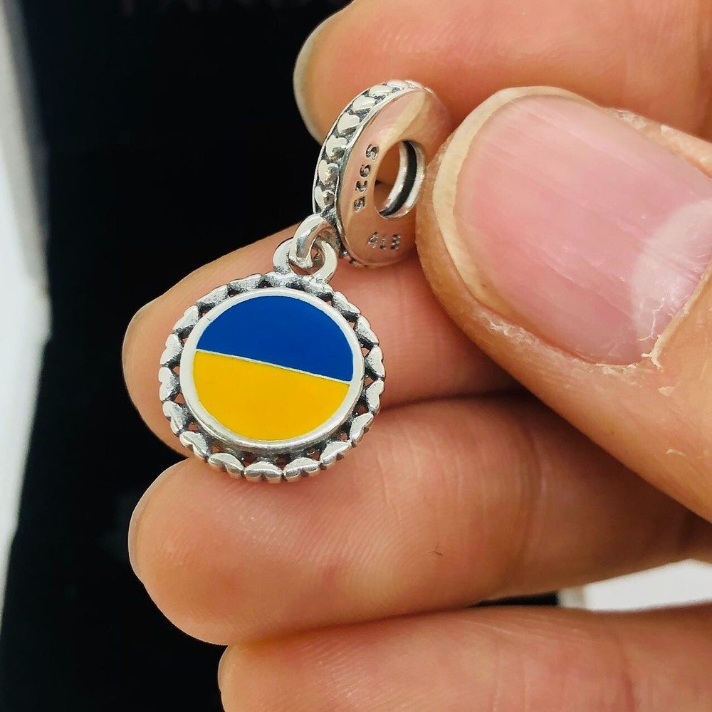Pandora Ukraine Flag Charm in S925 Sterling Silver Jewelry Collection