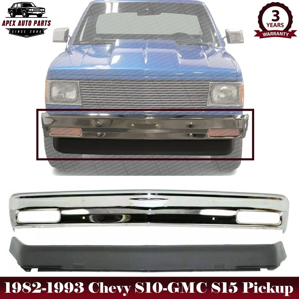Front Bumper Chrome + Lower Valance For 1982-1993 Chevy S10 / GMC S15 Pickup