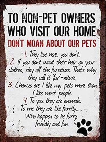 New Tin Sign Rules for Non Pet Owners Dog Cat Lover Steel Poster Gift Aluminum Metal