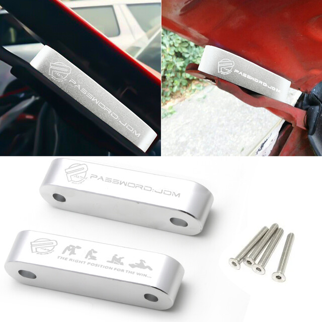 Silver Password Billet Aluminum Hood Vent Spacer Risers with 4 Fender Washers for Enhanced Performance-image