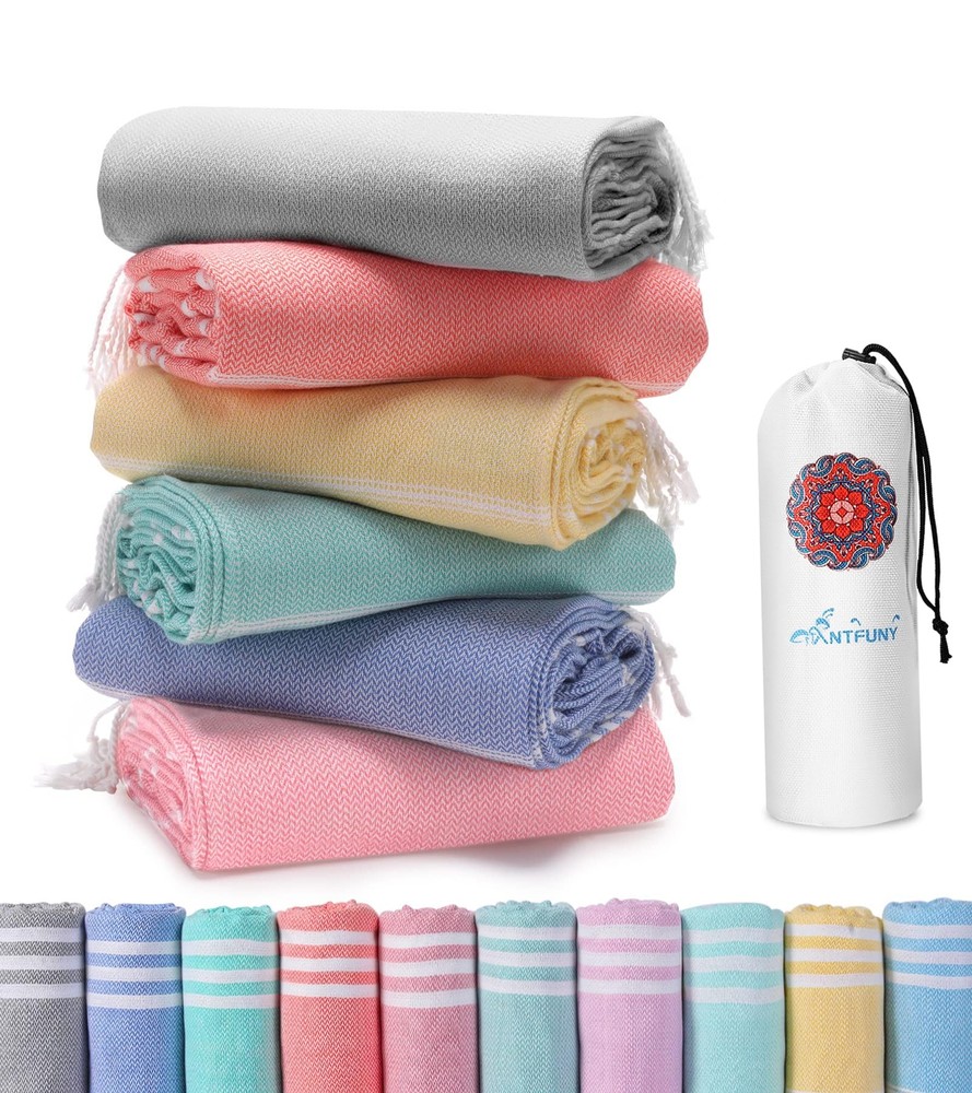 6 Pack XL Turkish Beach Towels Quick Dry Sand Free Soft for Pool Swim Bath