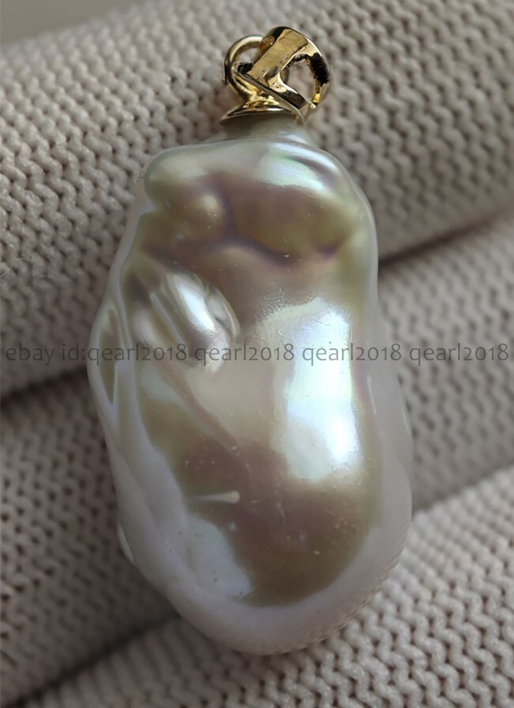 Natural White South Sea Baroque Keshi Pearl Pendant in 14K Yellow Gold