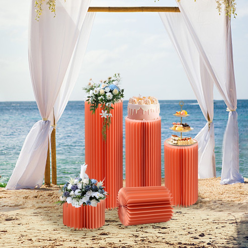 5 PCS Paper Columns Flower Display Pedestals Stands Foldable Wedding Party Decor