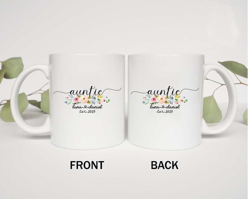 Custom Auntie Est 2023 Mug Auntie Floral With Kids Name Promoted To Auntie Retro