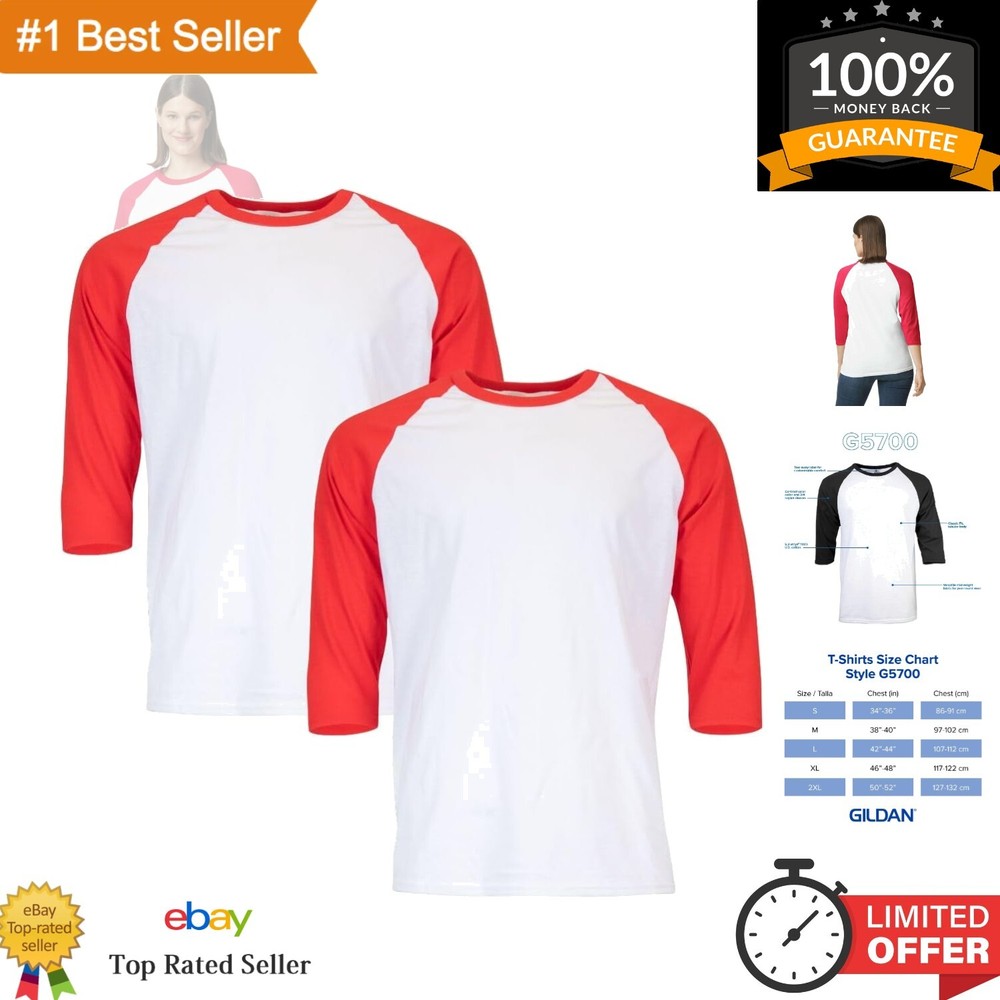 Sporty 3/4 Sleeve Cotton Raglan T-Shirts - Customizable, 2-Pack Set White/Red