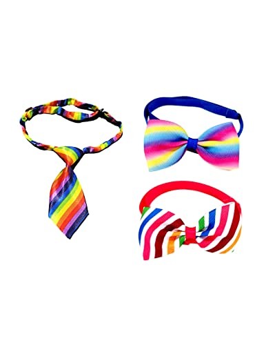 Rainbow Pet Bow Tie Collar Dog Rainbow Neckties Collar Cat Rainbow 3 Pcs Set