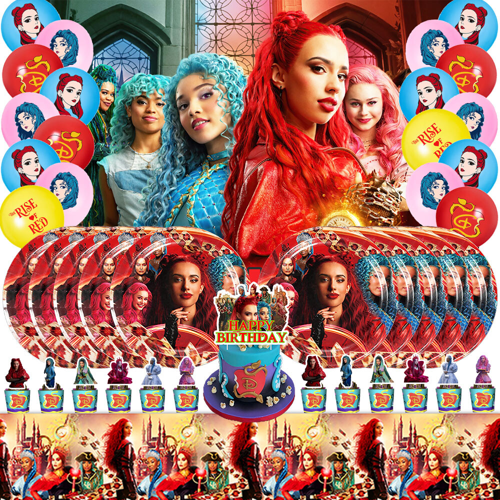 Descendants The Rise Of Red Party Supplies Set Plates Balloons Banner for Kids