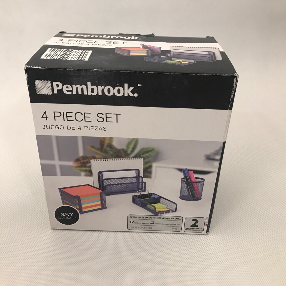 PEMBROOK 4 PIECE DESK ACCESSORY SET Pencil Cup Note Cube Accessory Tray Note Fil