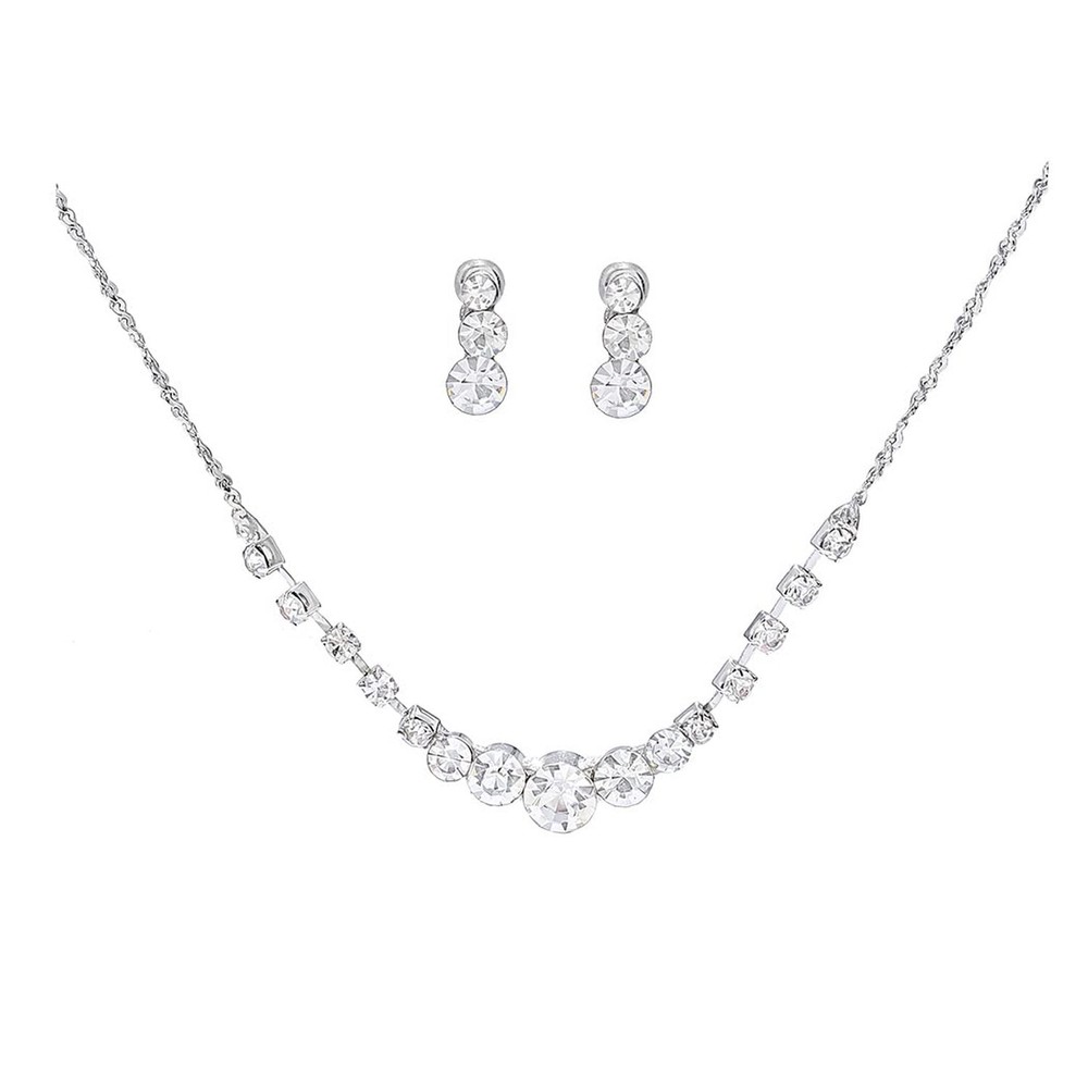 Elegant Crystal Rhinestone Bridal Jewelry Set with Silver Pendant Necklace  