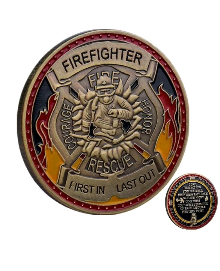 Firefighter Challenge Coin Fire Department Rescue Prayer Coin Fireman Gift
