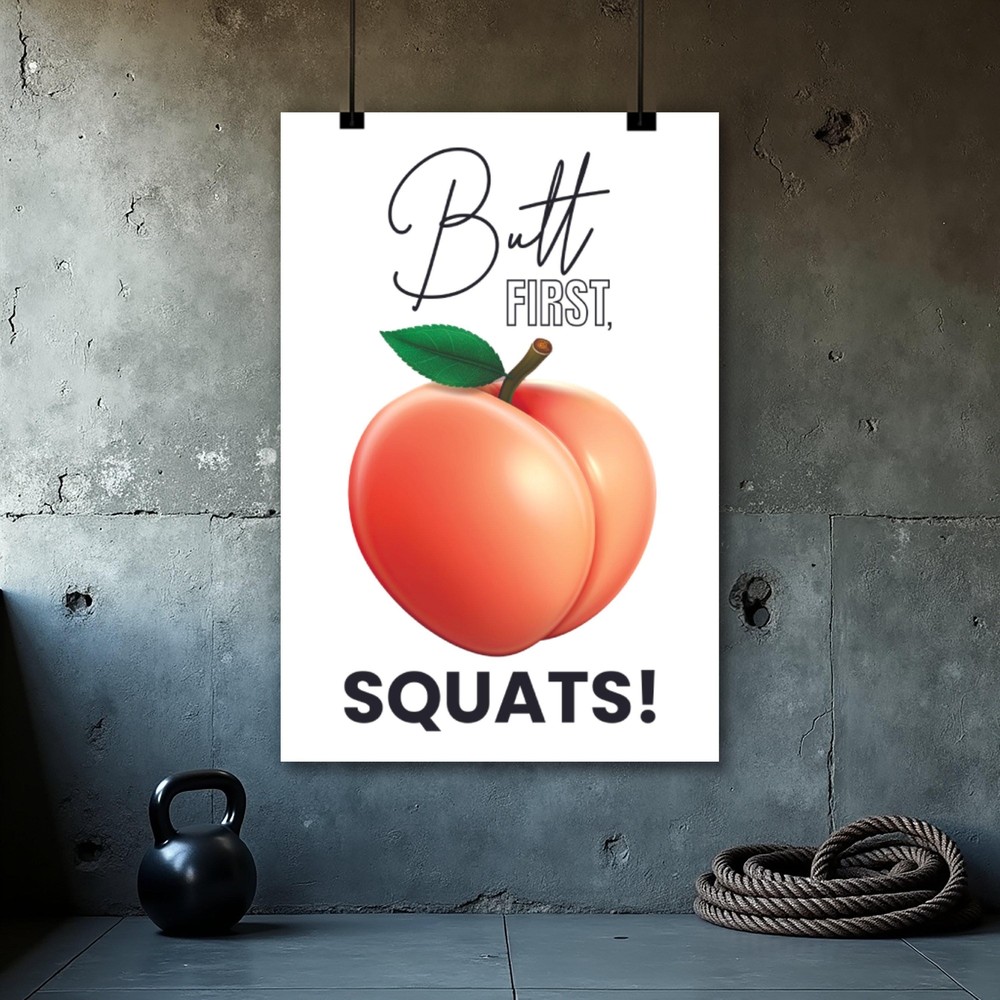 Motivational Fitness Wall Art - Butt First Squats Poster for Home Gym Decor