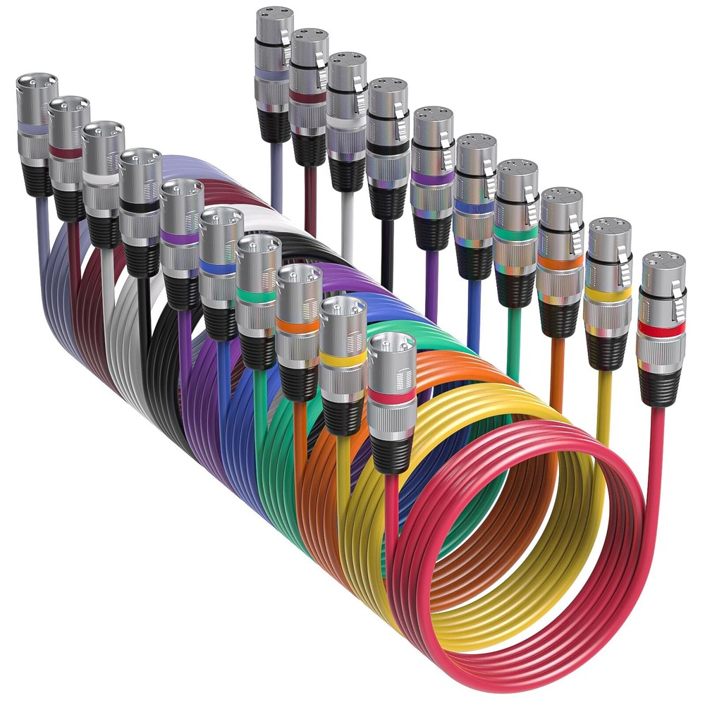 10 Color XLR Cable, Multicolor XLR Male to Female 15ft Audio Cables 10 Pack, ...