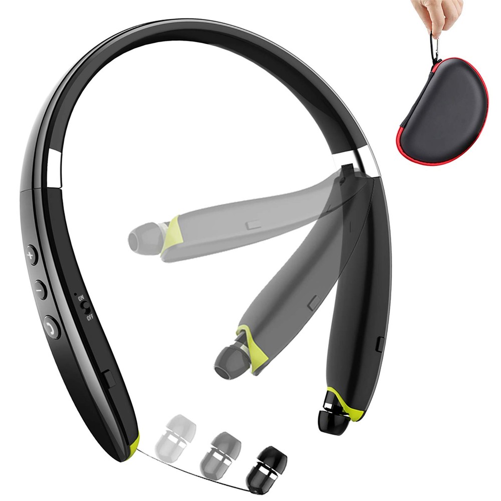 Bluetooth Headphones, Upgraded Foldable Wireless Neckband Headset with Retrac...