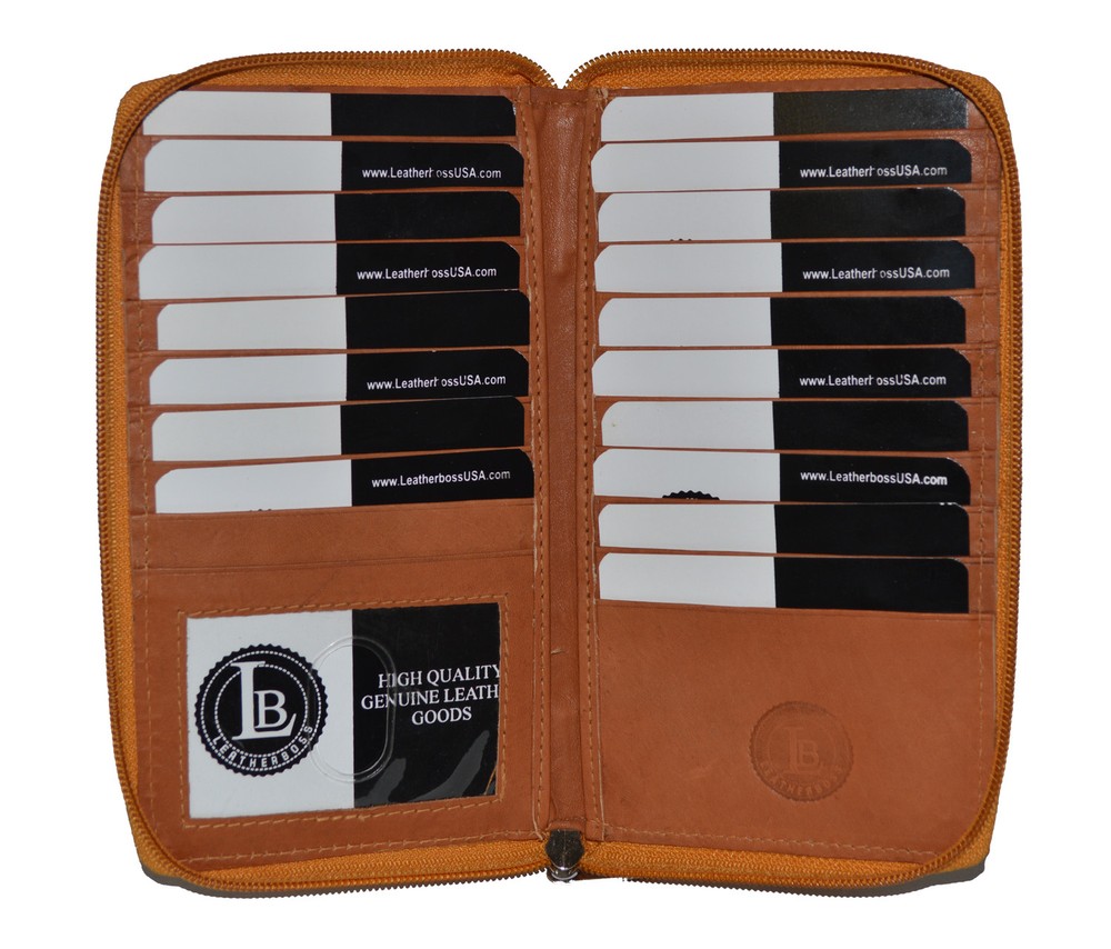 CREDIT CARD HOLDER TALL WALLET ZIPPER NEW TAN  LEATHER RARE GREAT GIFT IDEA-image