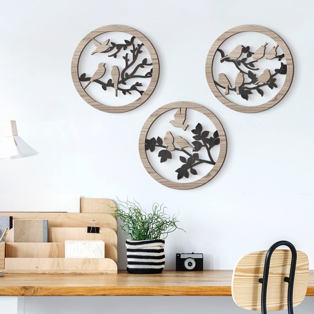 3 Pcs Bird Wall Decor Bird on Tree Branch Farmhouse Wall Decor 9.8 Inch Rusti...