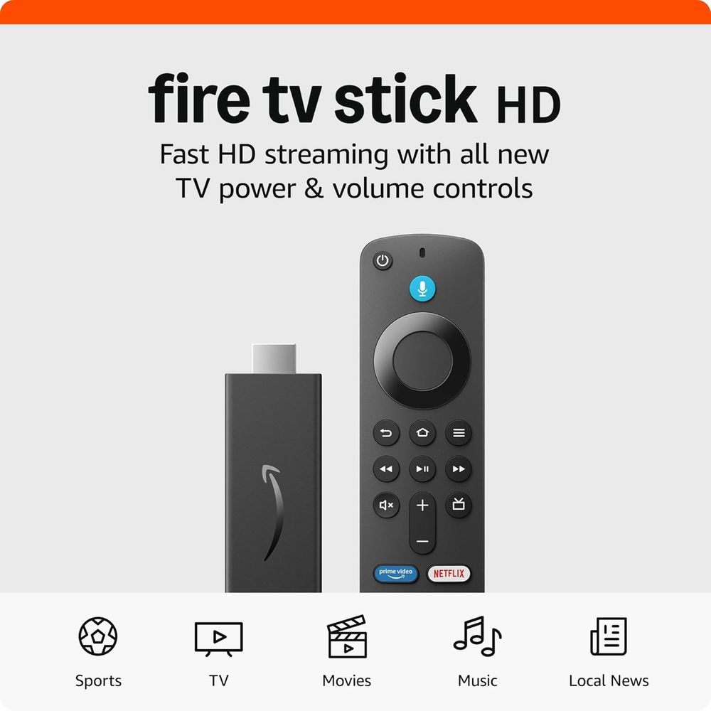 Amazon Fire TV Stick HD (Newest Model), Free and Live TV, Alexa Voice Remote, Sm