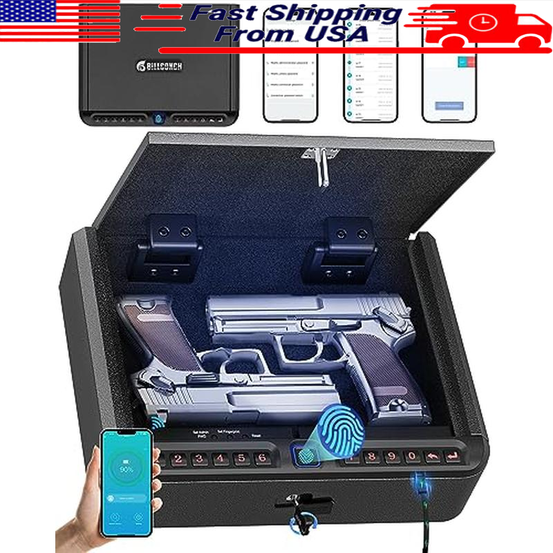 Biometric Gun Safe 4 Ways Access Fingerprint Keypad APP Portable Design New-image
