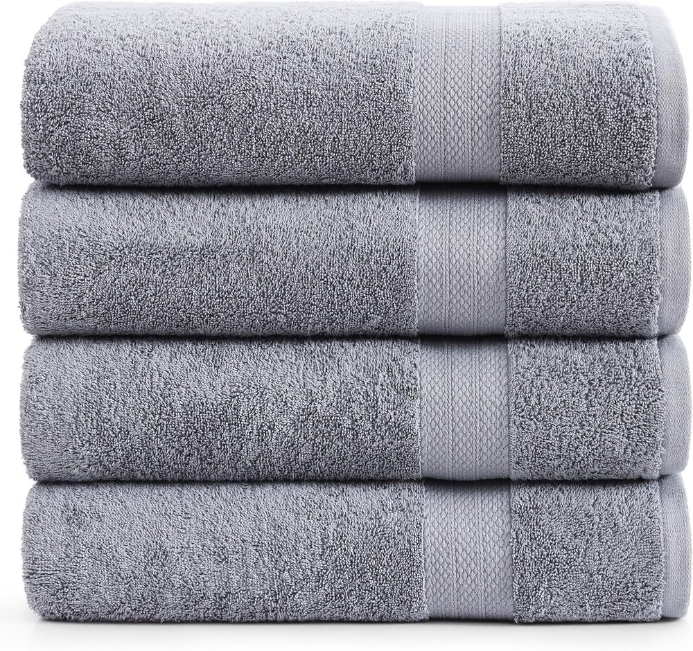 4-Pack Grey 100% Cotton Extra Large Bath Sheets & Towel Set