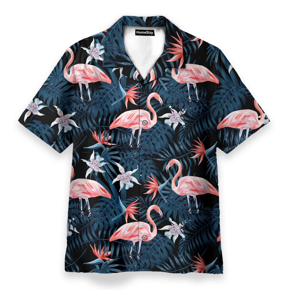 Flamingo Island Mens Buttons Up Shirts   Hawaiian Shirt Beach Short