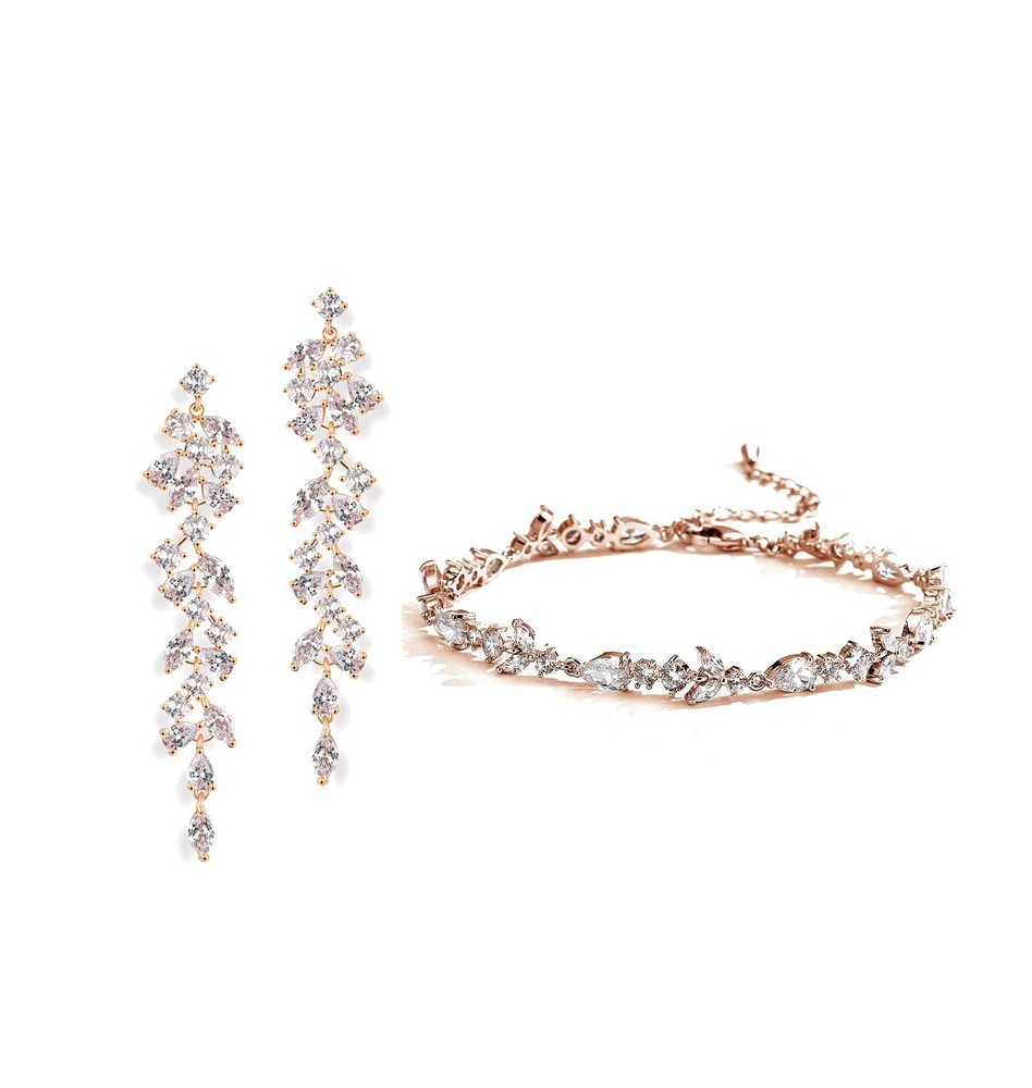UDYLGOON Chanderlier Wedding Earrings Bracelet Jewelry Set For Bridal Bridesm...