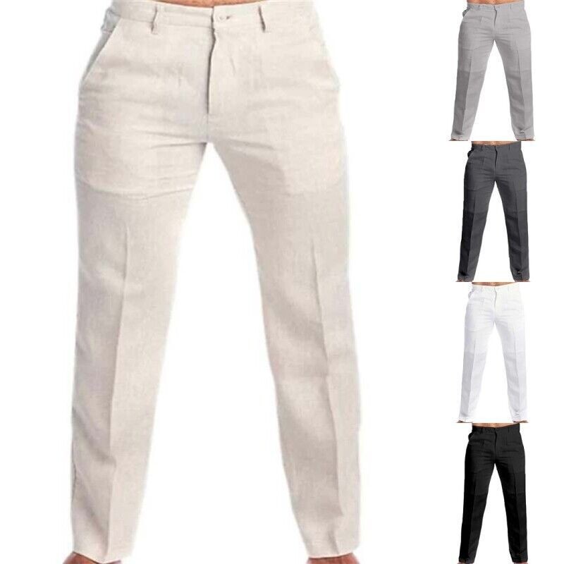 Men's Lightweight Linen Casual Pants with Zip and Pockets