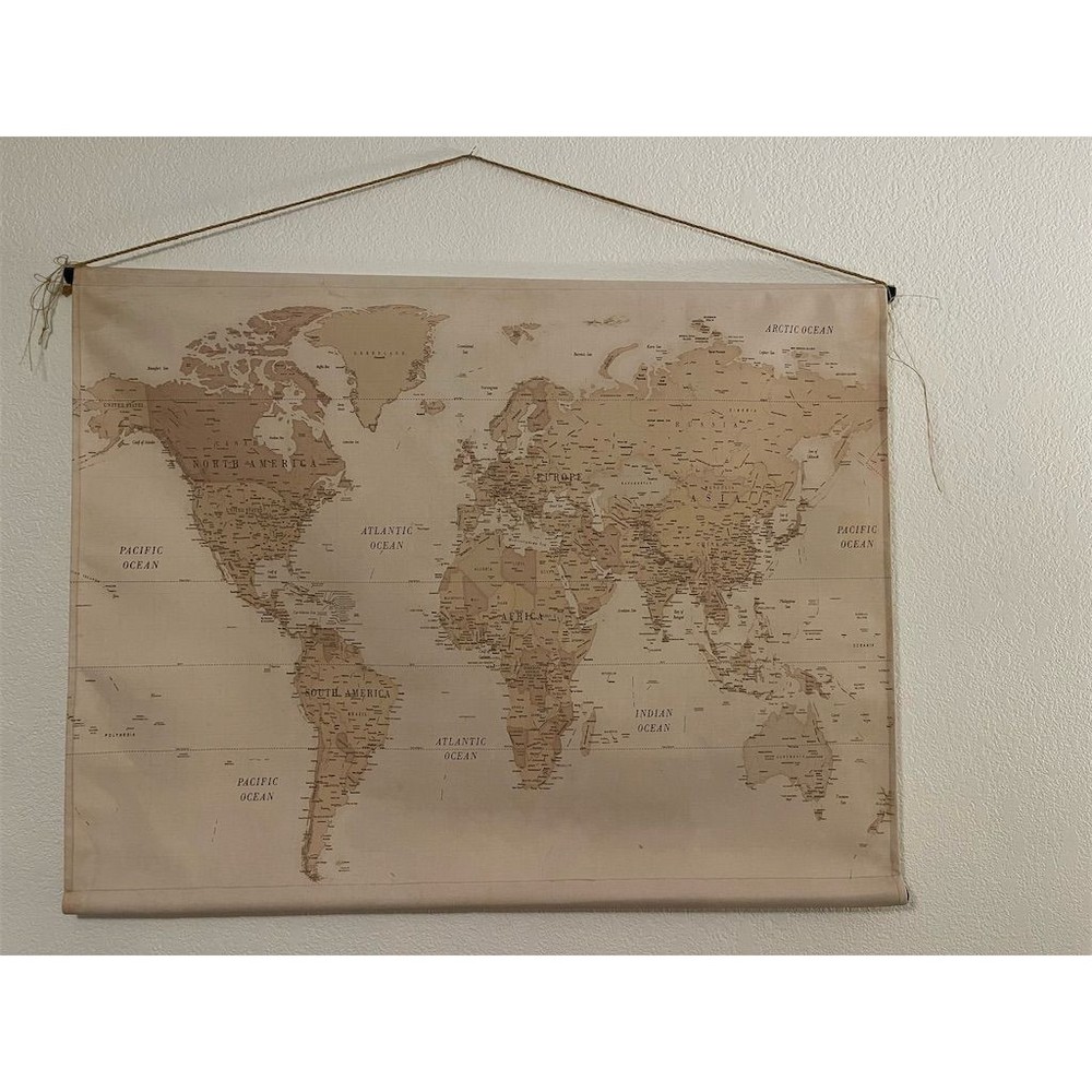 Vintage Brown World Map Canvas Tapestry Wall Hanging 33x43in