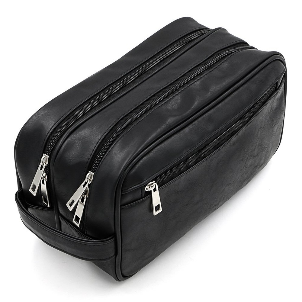 Unisex PU Leather Waterproof Travel Toiletry Bag Organizer For Shaving Cosmetics