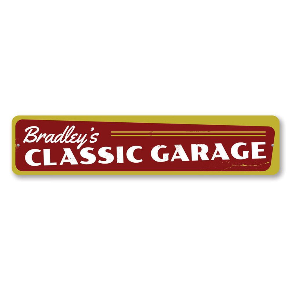 Classic Garage Sign, Personalized Mechanic Name Man Cave Metal Decor Sign