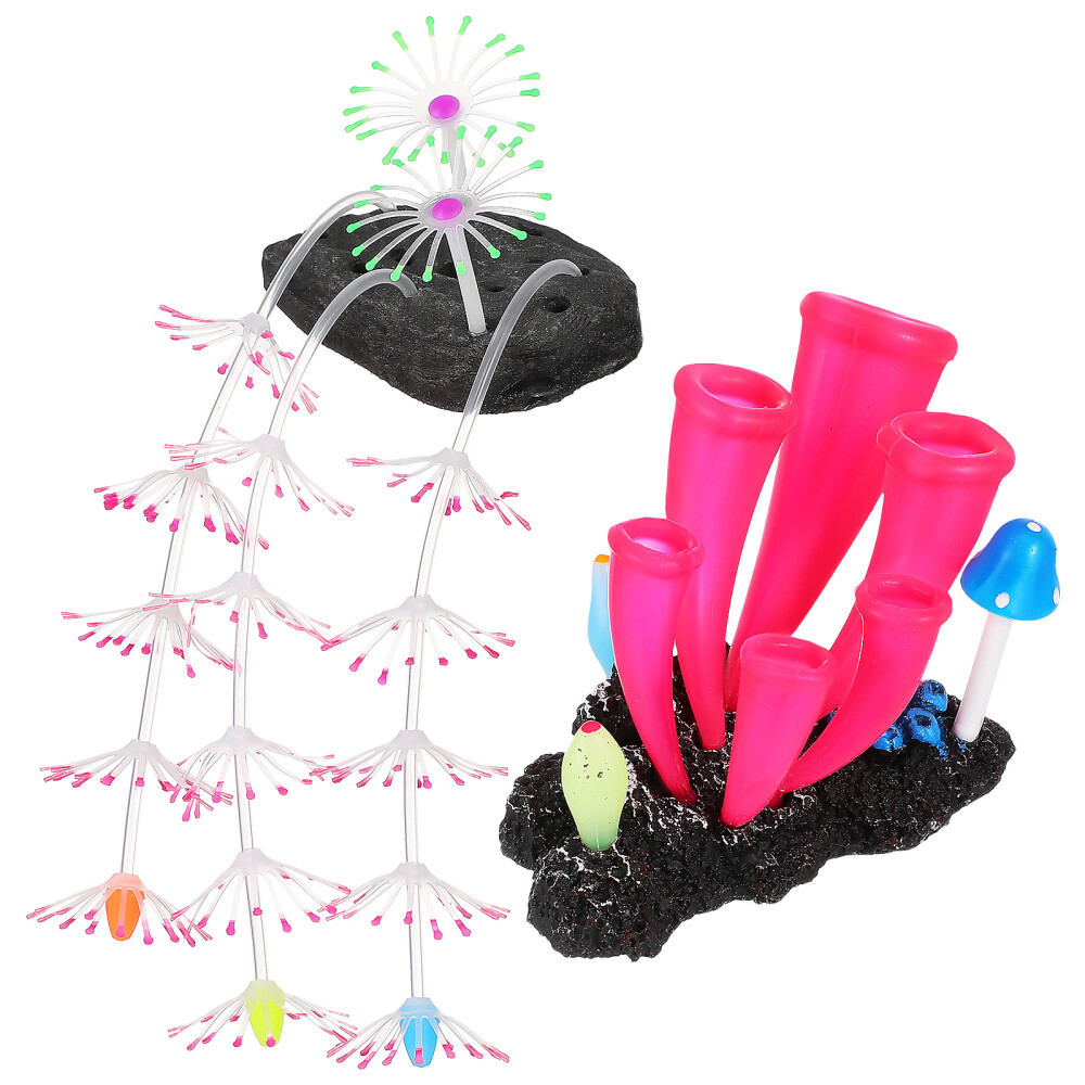 2pcs Glow In The Dark Coral Artificial Aquarium Coral Decoration Fish Tank