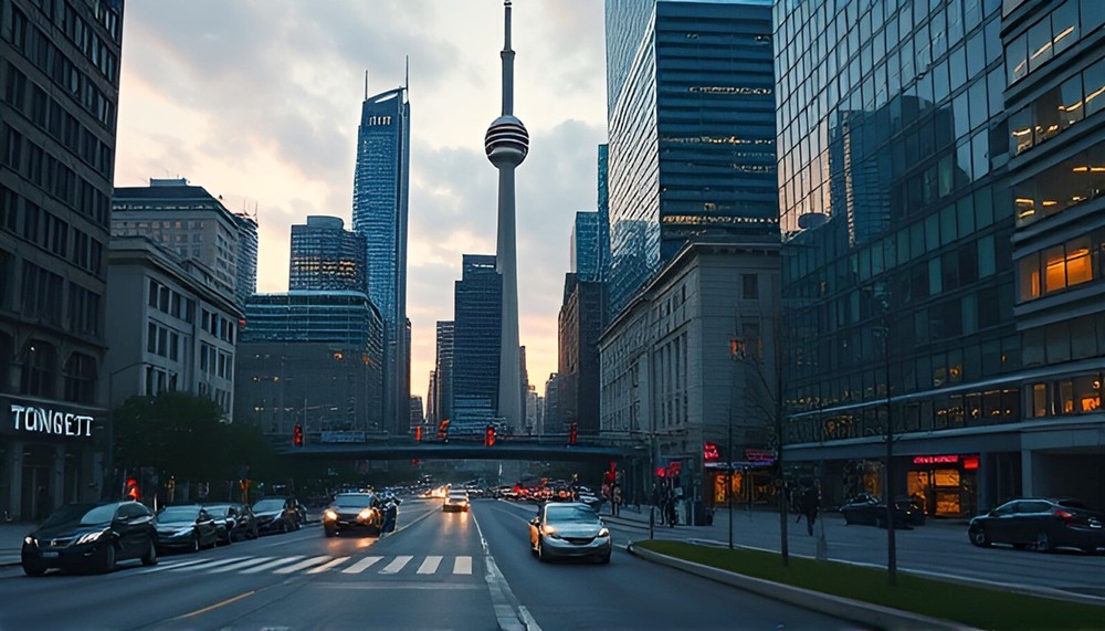 Toronto Downtown Dusk Digital Wallpaper Background Image-image
