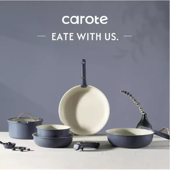 Carote 20-Piece Nonstick Cookware Set with Removable Handle in Prussian Blue