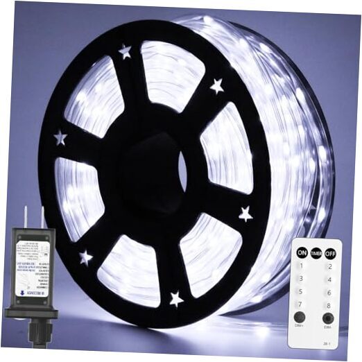 360 LED Waterproof Outdoor Rope Lights with Remote, 8 Modes, 4x 50FT White