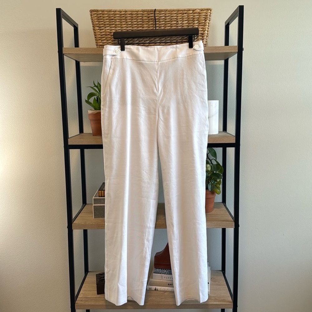 Talbots Linen Blend High-Rise Wide Leg White Career Dress Pant Trouser, 10