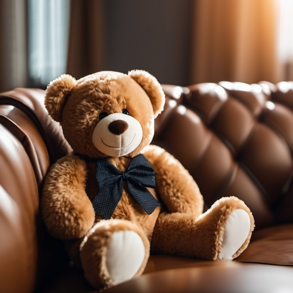 Teddy Bear on Brown Couch Digital Wallpaper Photo Image-image