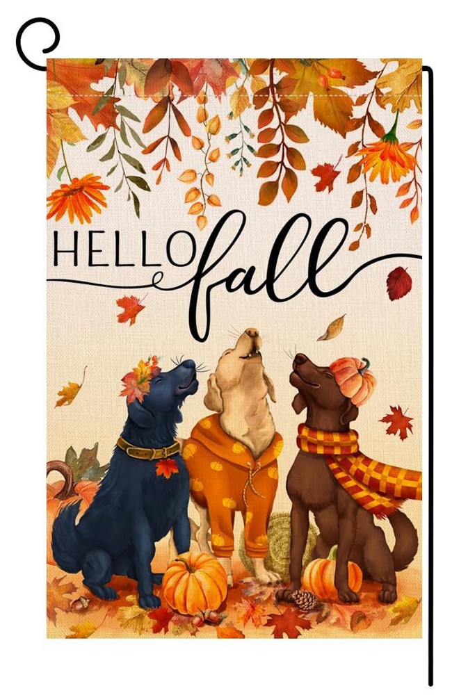 Fall Dogs Garden Flag 12x18 Vertical Double Sided Autumn Leaves Thanksgiving ...