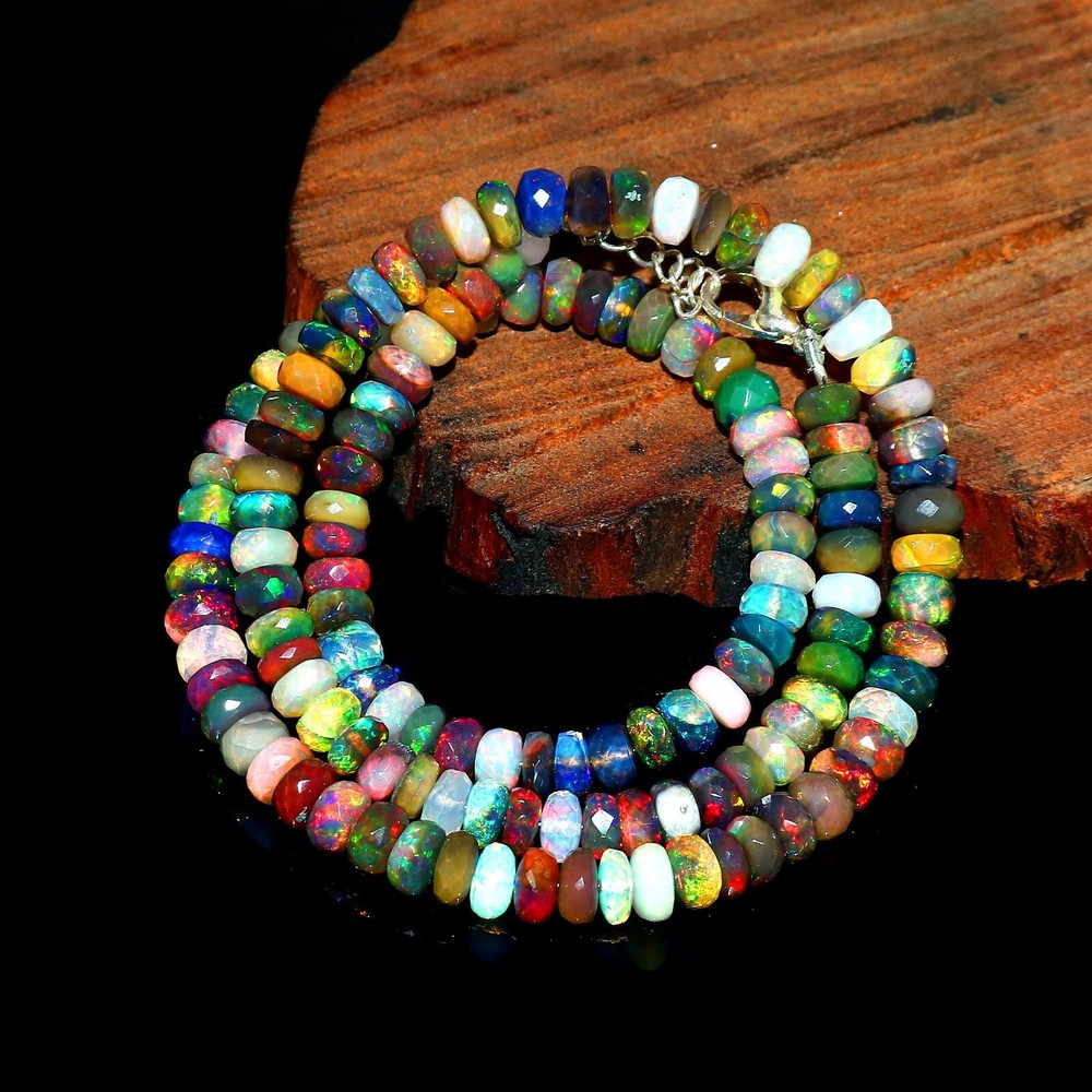 925 Silver Genuine Ethiopian Opal Beads Necklace Valentine Day Gift Jewelry 1019