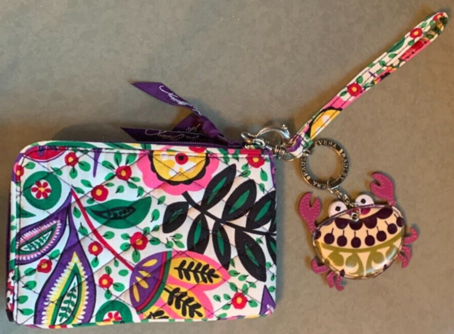 VERA BRADLEY Crab Keychain Wallet Quilted Paisley Wristlet Key Fob NWOT