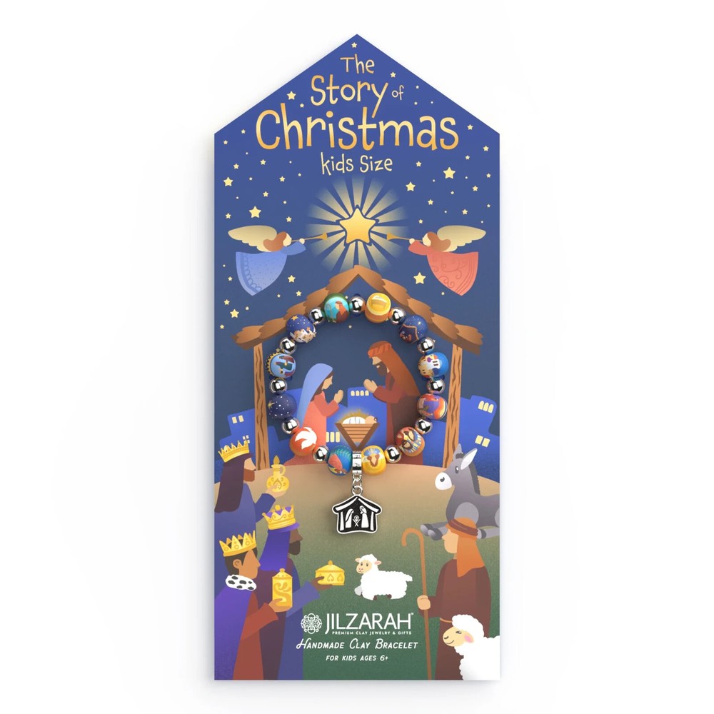 NEW JILZARAH Clay Beaded BABY JESUS CHRISTMAS STORY MANGER Charm Kids Bracelet