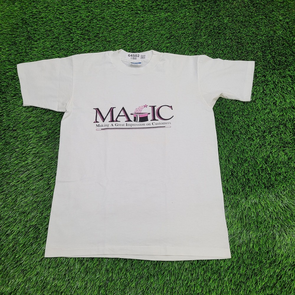 Vintage 90s Magic Hat Wand Funny Customer Service Tee Womens M USA-image