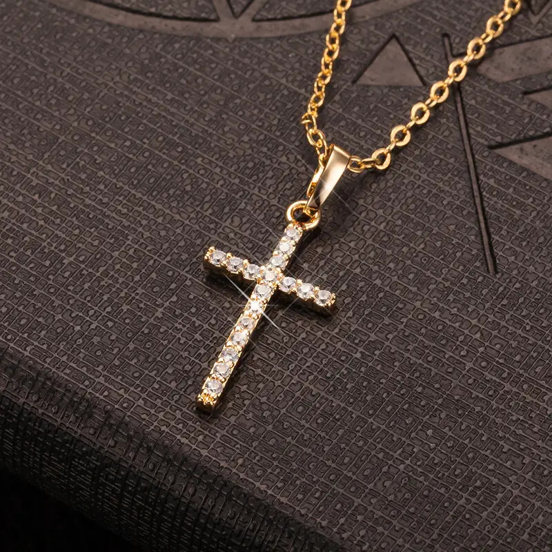 New Cross-border Cross Korean Version Inlaid Zircon Pendant Clavicle Necklace-image